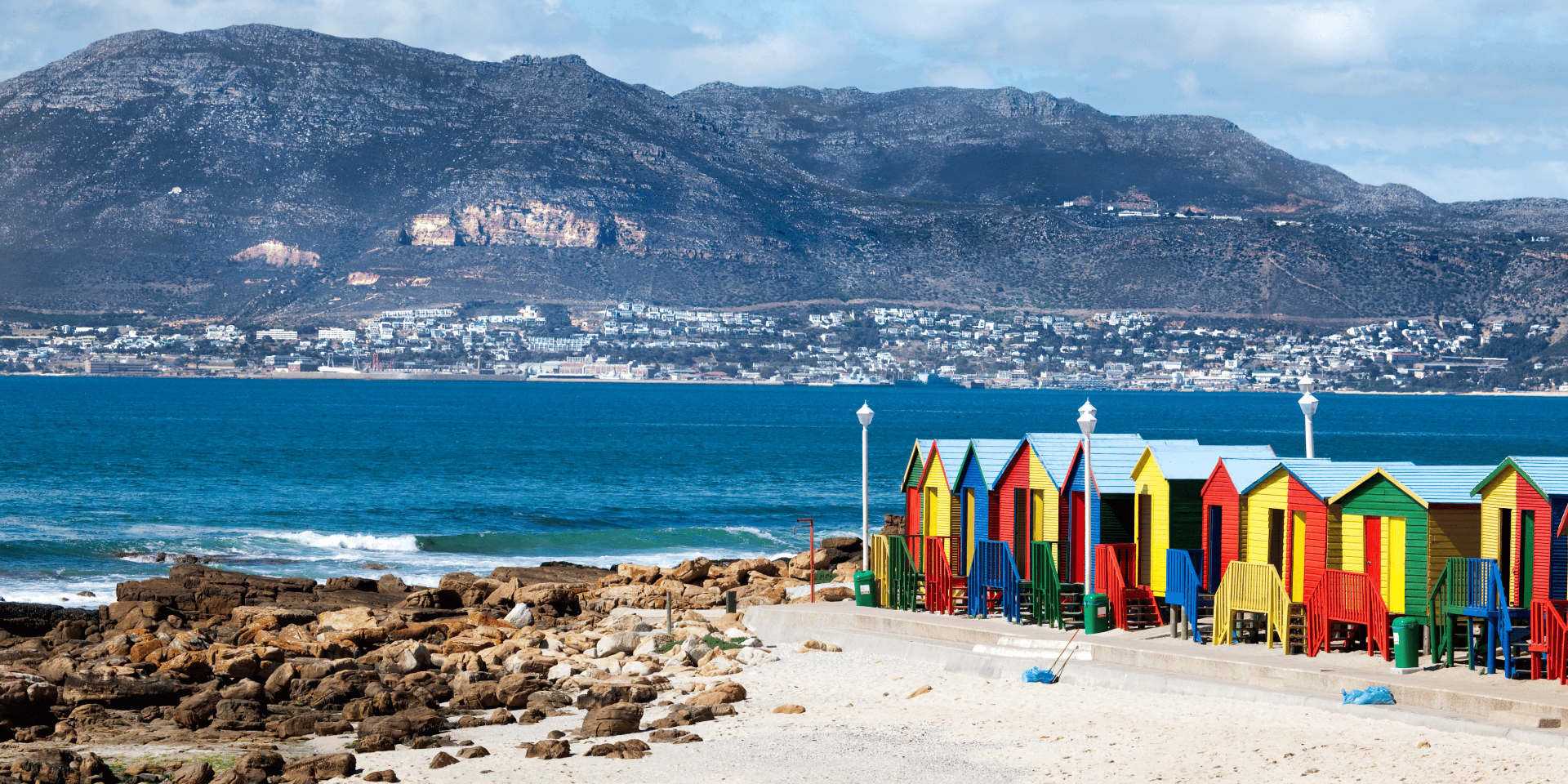 St James Beach — Iconic painted bathing boxes on False Bay